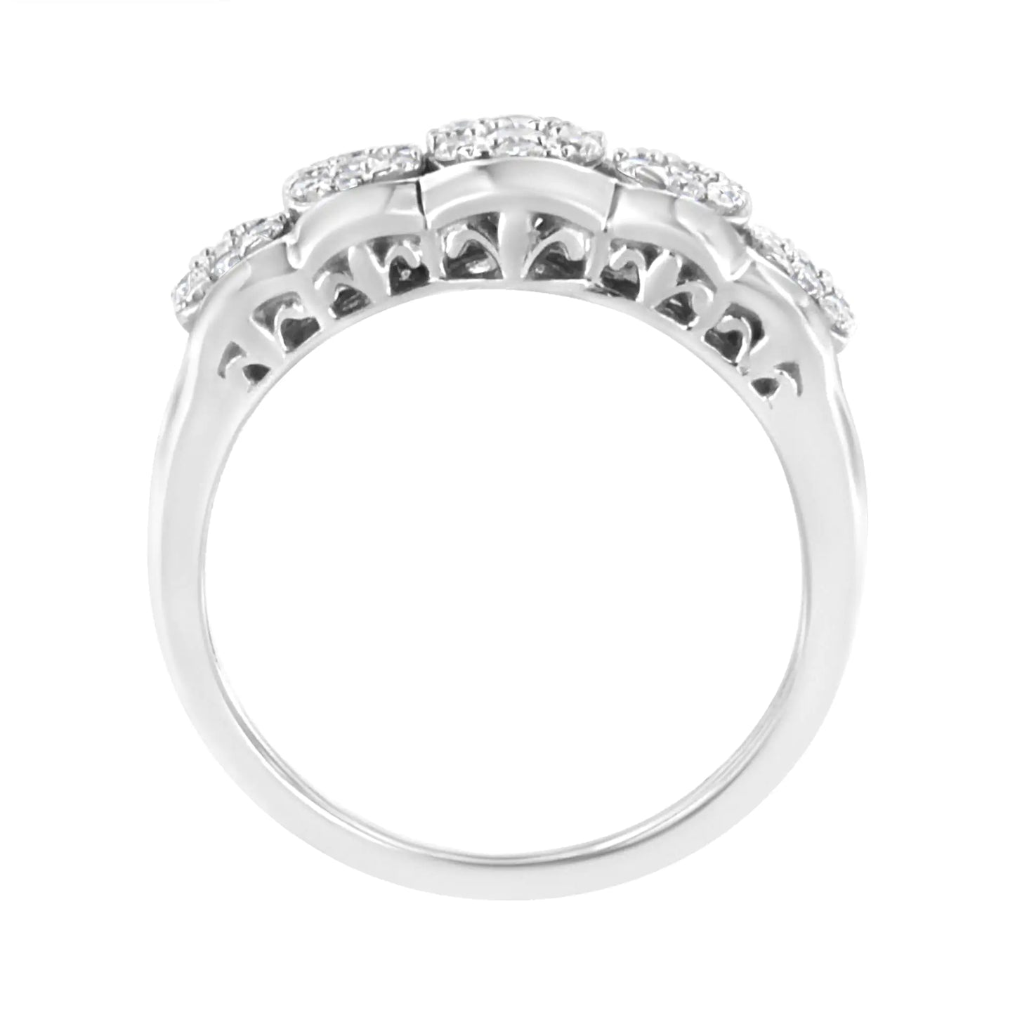 .925 Sterling Silver 1/2 cttw Lab Grown Diamond 5 Flower Ring (F-G Color, VS2-SI1 Clarity)