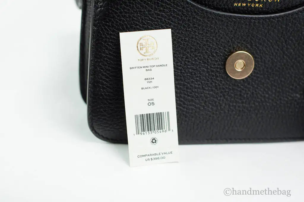 Tory Burch (88334) Britten Mini Black Pebble Leather Top Handle Crossbody Bag