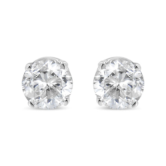 14K White Gold 1/5 Cttw Round Brilliant-Cut Near Colorless Diamond Classic 4-Prong Stud Earrings (H-I Color, I1-I2 Clarity)