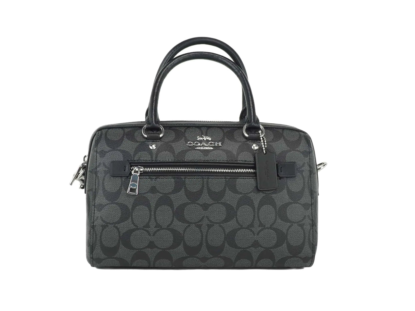 Coach (83607) Signature Graphite Black Rowan Medium Satchel Crossbody Convertible Handbag