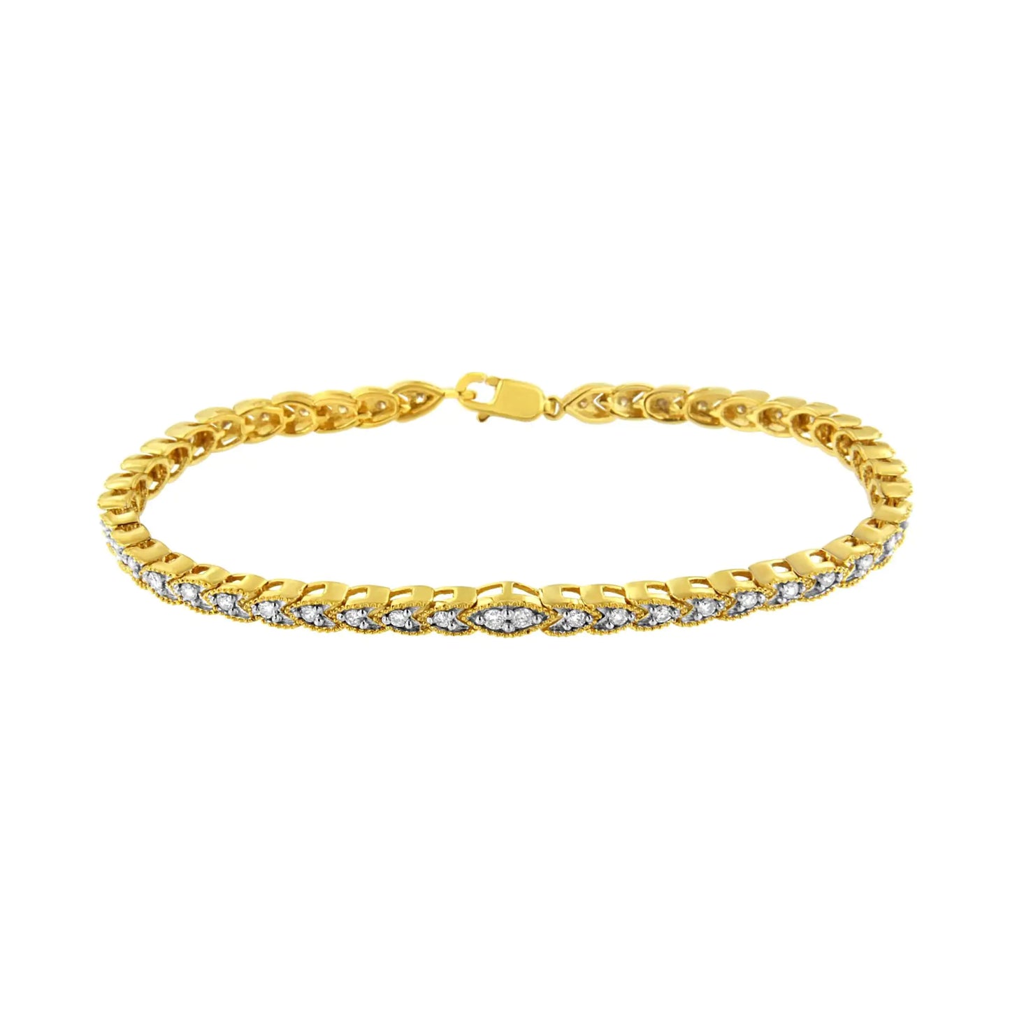 10K Yellow Gold Plated .925 Sterling Silver 1 cttw Prong-Set Diamond Pear Shape Link Bracelet (I-J Color, I1-I2 Clarity) - 7.25"