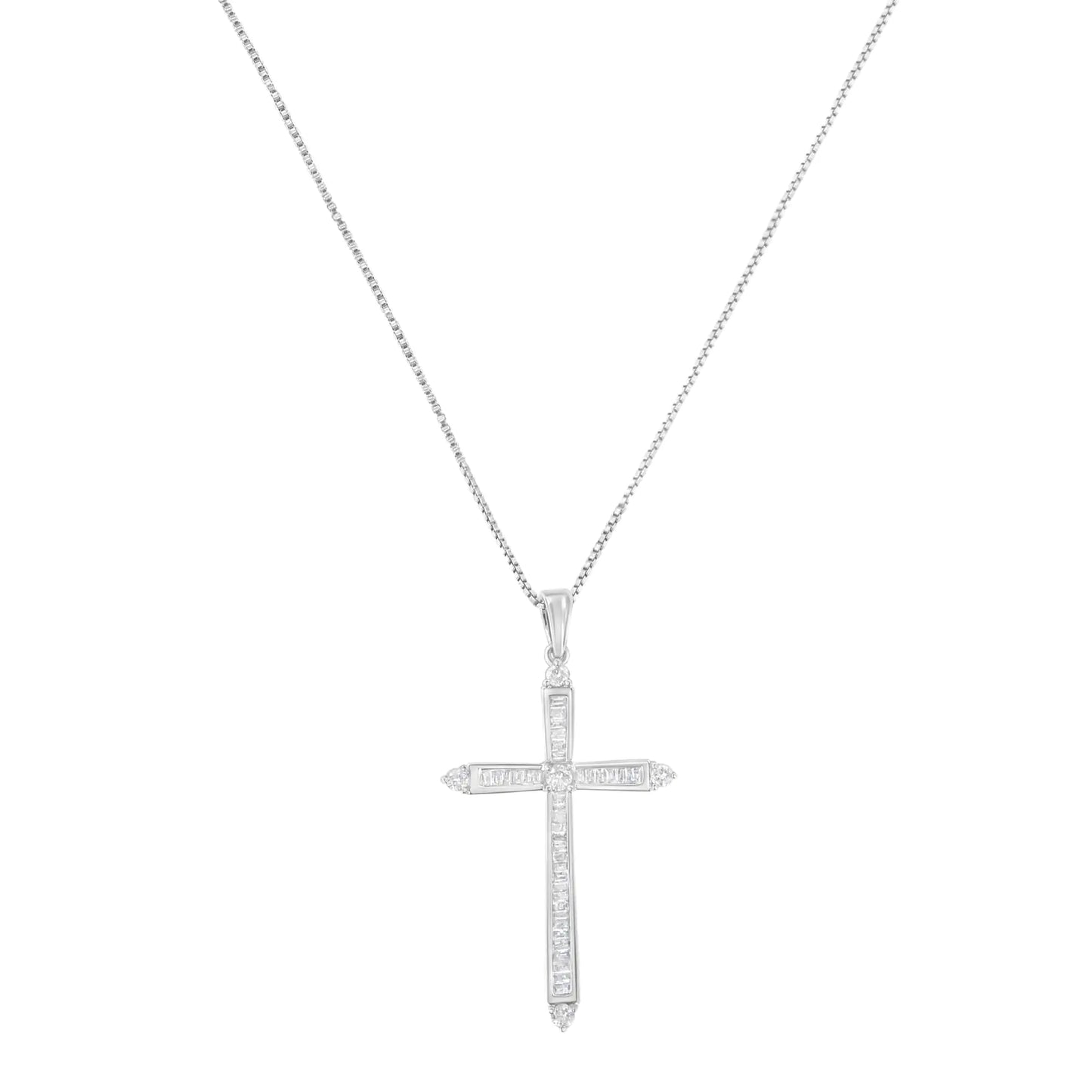 10K White Gold 3/8 cttw Diamond Cross Pendant Necklace (H-I, I2-I3)