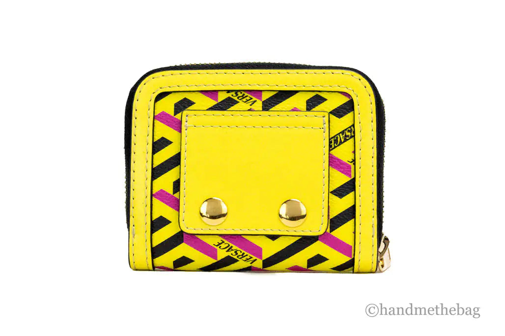 Versace La Greca Yellow Zip Coin Pouch Wallet