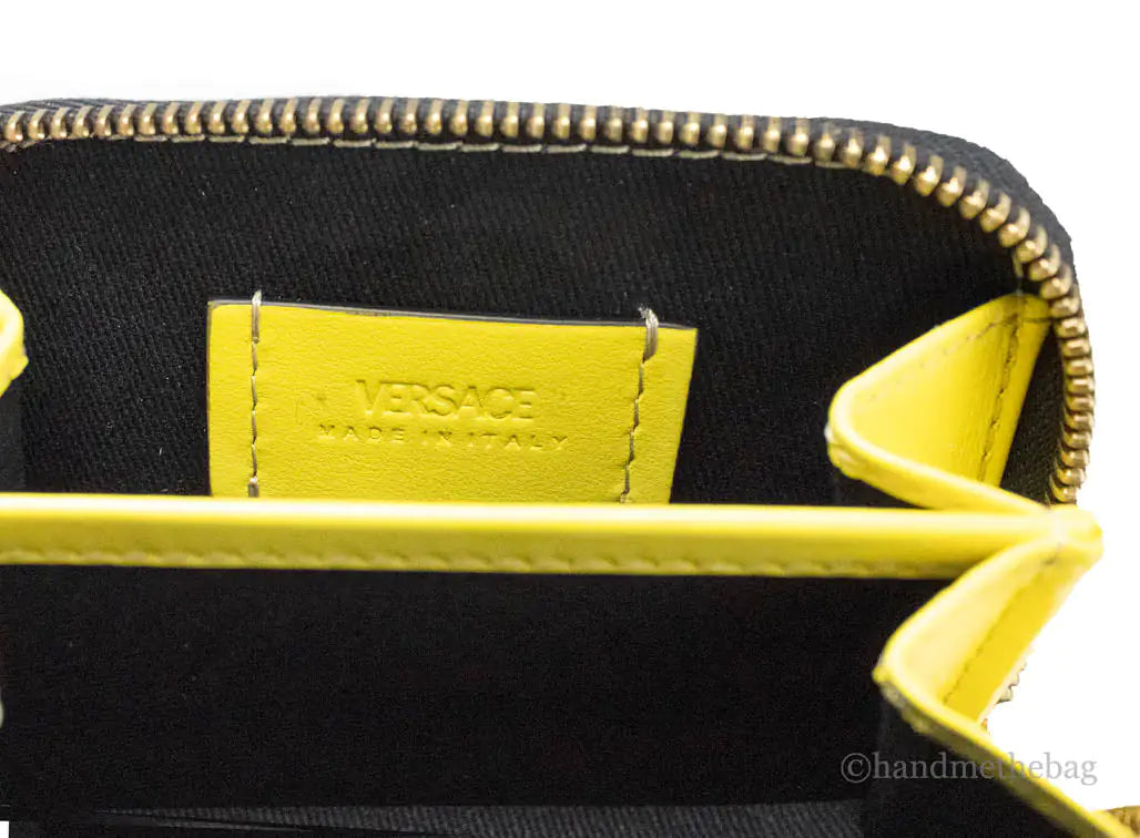 Versace La Greca Yellow Zip Coin Pouch Wallet