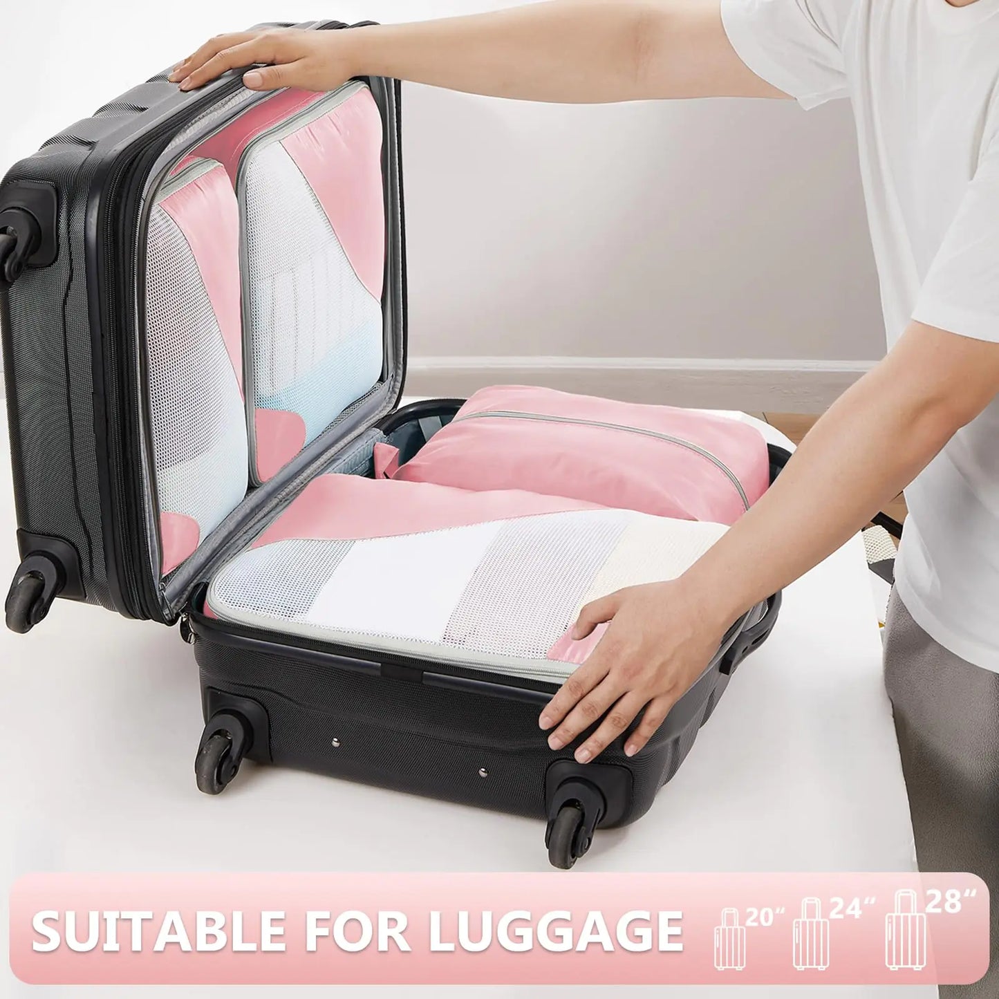 8 Set Packing Cubes for Travel, Sturdy Suitcase Organizer in 4 Sizes (Extra Large, Large, Medium, Small), OlarHike Luggage Cubes with Toiletry Bag, Travel Essentials, Cruise Ship Gifts for Women, Pink 04-Pink