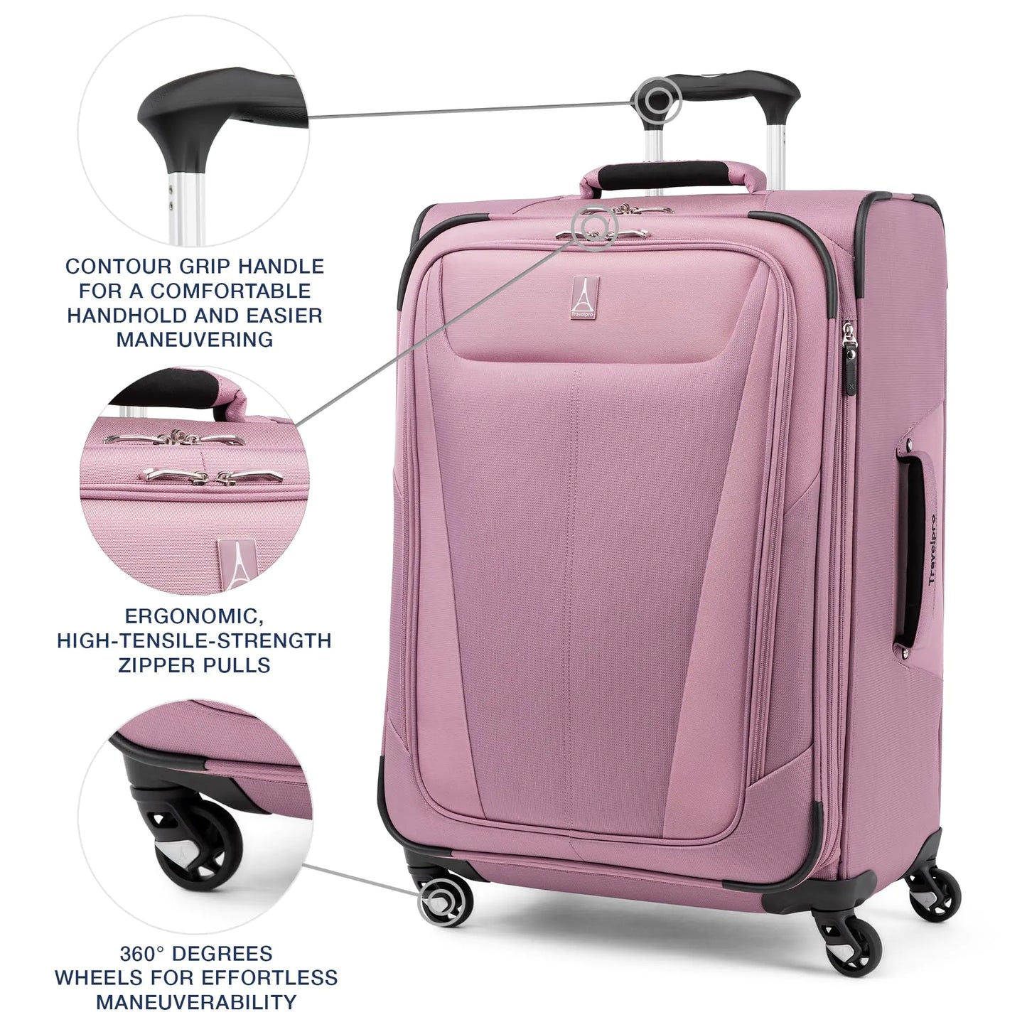 Travelpro Maxlite 5 Softside Expandable Checked Luggage with 4 Spinner Wheels, Lightweight Suitcase, Men and Women, Orchid Pink Purple, Checked Medium 25-Inch Checked-Medium 25-Inch