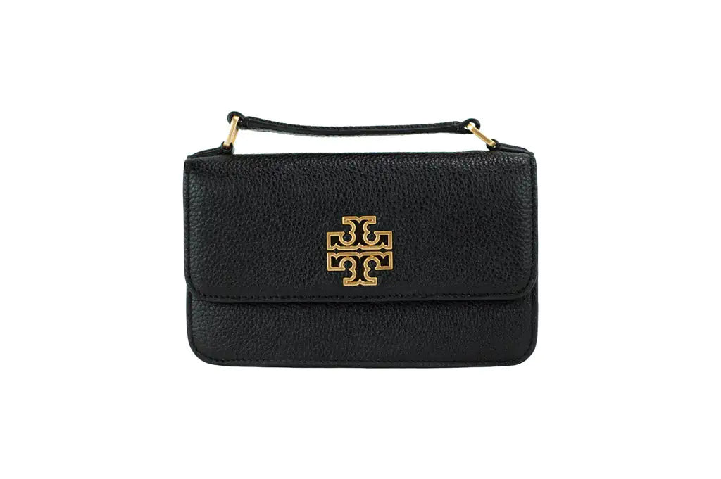 Tory Burch (88334) Britten Mini Black Pebble Leather Top Handle Crossbody Bag