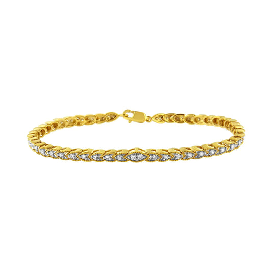 10K Yellow Gold Plated .925 Sterling Silver 1 cttw Prong-Set Diamond Pear Shape Link Bracelet (I-J Color, I1-I2 Clarity) - 7.25"