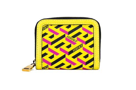 Versace La Greca Yellow Zip Coin Pouch Wallet