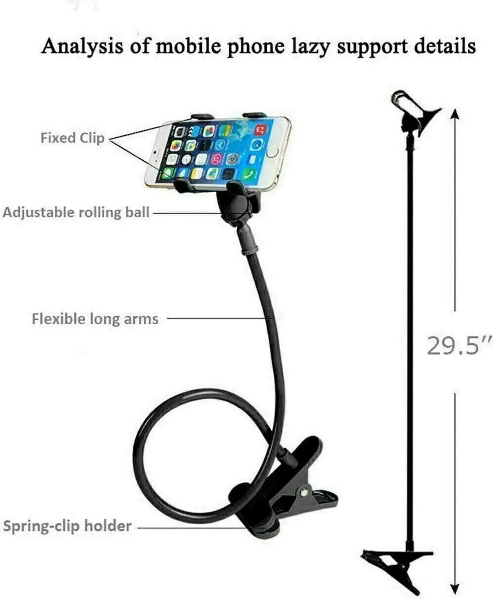 Universal Lazy Mobile Phone Gooseneck Stand Holder Flexible Bed Desk Table Clip